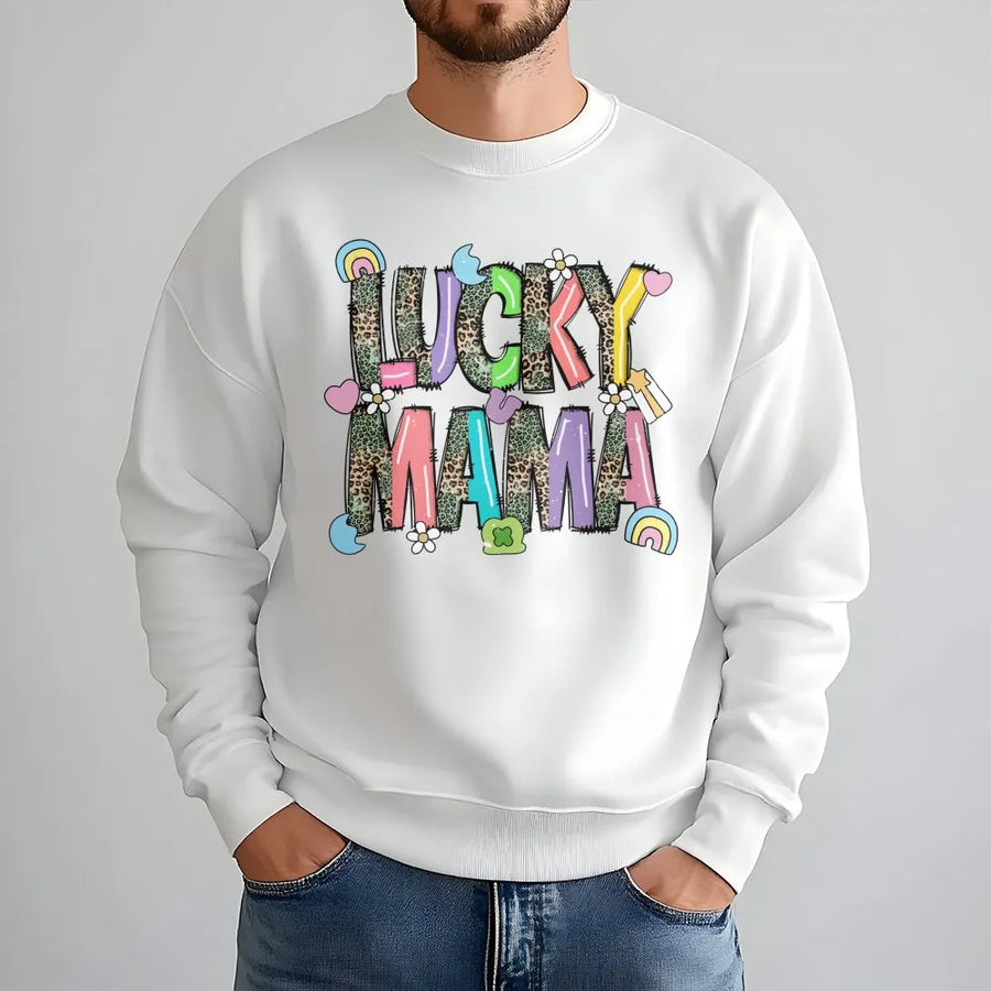 Lucky Mama Sweatshirt | St. Patrick's Day Leopard Print Graphic | Premium Soft Unisex Pullover | Cute Gift for Mom St. Paddy's Celebration