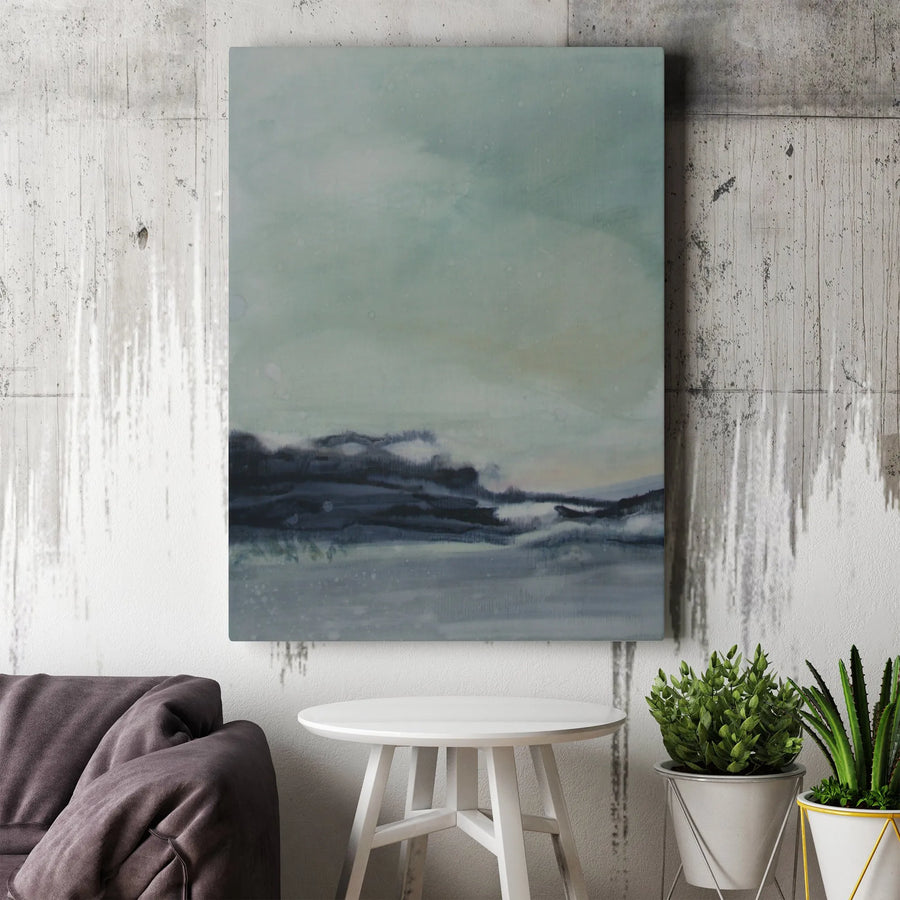 Abstract Landscape Vertical Canvas | Moody Watercolor Seascape Print | Premium Gallery Wrapped Wall Art | Modern Home Decor Gift