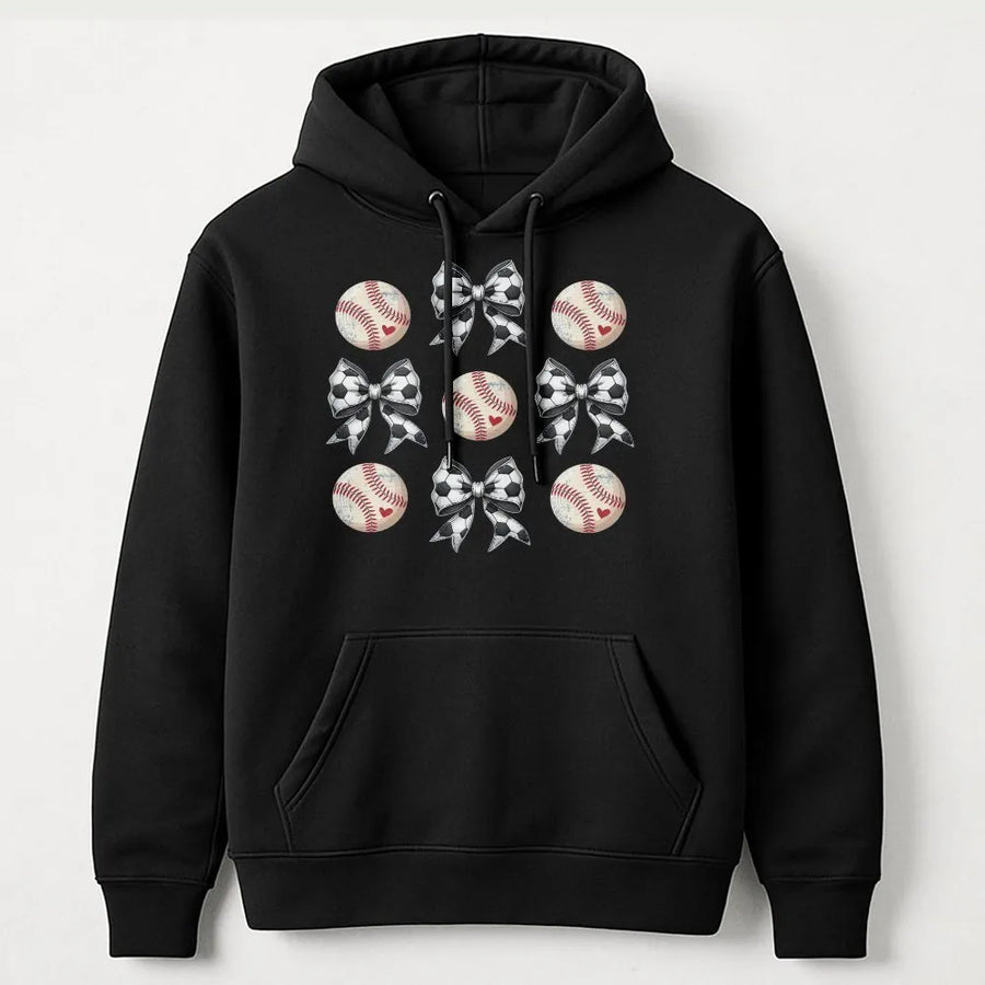Coquette Soccer Baseball Hoodie | Game Day Soccer Bow & Baseball Print | Premium Cotton Blend | Gift for Soccer and Baseball Mom