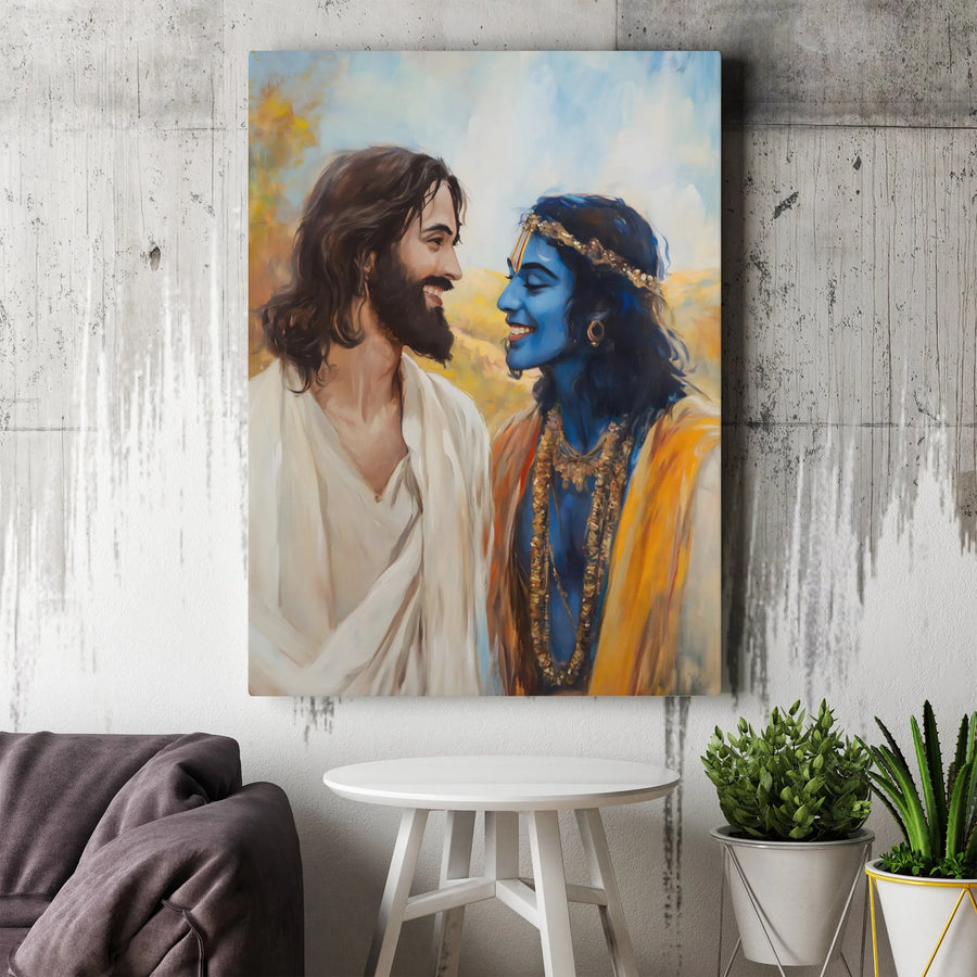 Jesus and Krishna Canvas Print | Spiritual Interfaith Wall Art | Premium Gallery Wrap | Religious Gift for Home Decor