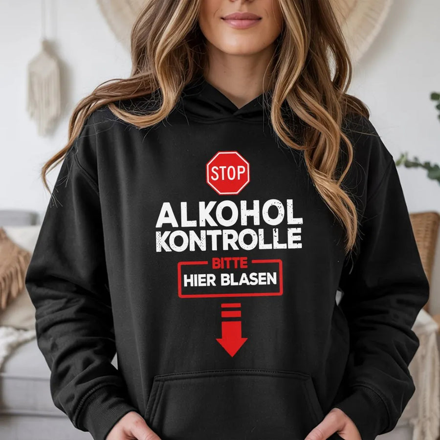 Funny German Alcohol Test Hoodie | Bitte Hier Blasen Graphic Tee | Premium Cotton Novelty Top | Gag Gift for Men & Beer Lovers