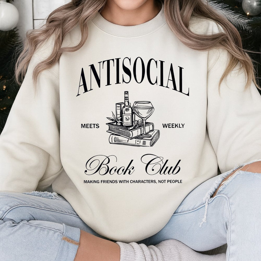 Antisocial Book Club Sweatshirt | Funny Introvert Reader Graphic | Premium Cotton Blend Unisex Pullover | Unique Gift For Book Lovers
