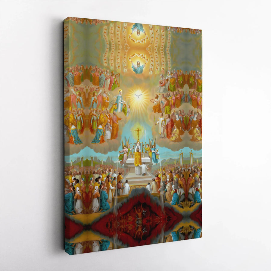 Catholic Mass Wall Art | Holy Trinity & Communion Of Saints Print | Premium Gallery Wrapped Canvas | Religious Home Decor & Spiritual Gift