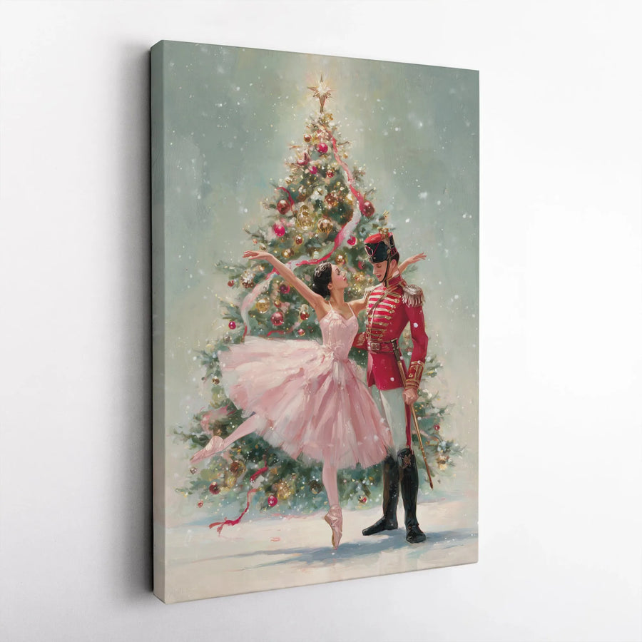 Nutcracker Ballet Canvas Print | Vintage Ballerina and Soldier Art | Premium Thick Profile Wall Decor | Christmas Holiday Gift for Dance Lover