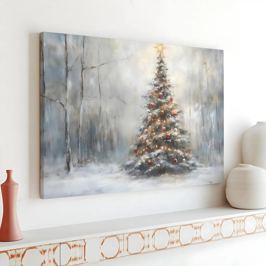 Snowy Christmas Tree Canvas Wall Art | Winter Forest Landscape Print | Premium 1.25" Gallery Wrap | Festive Holiday Home Decor Gift