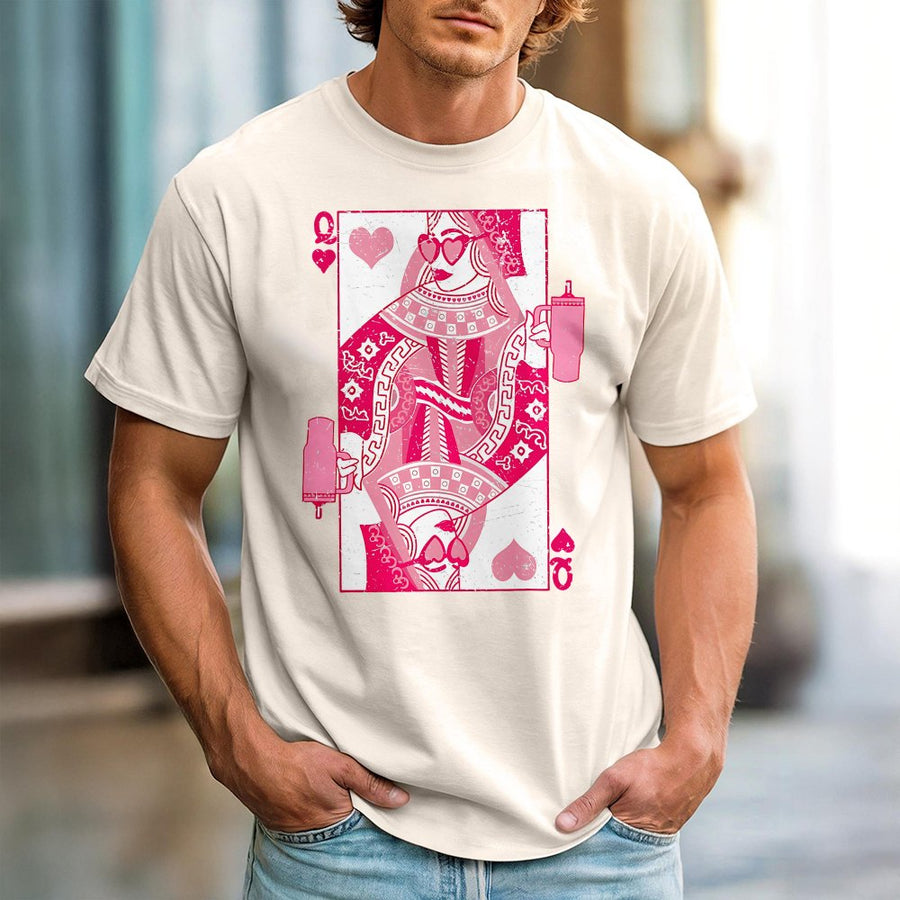 Queen of Hearts Playing Card T-Shirt | Pink Tumblr Aesthetic Graphic | 100% Premium Soft Cotton | Trendy Valentine's Day Gift for Her
