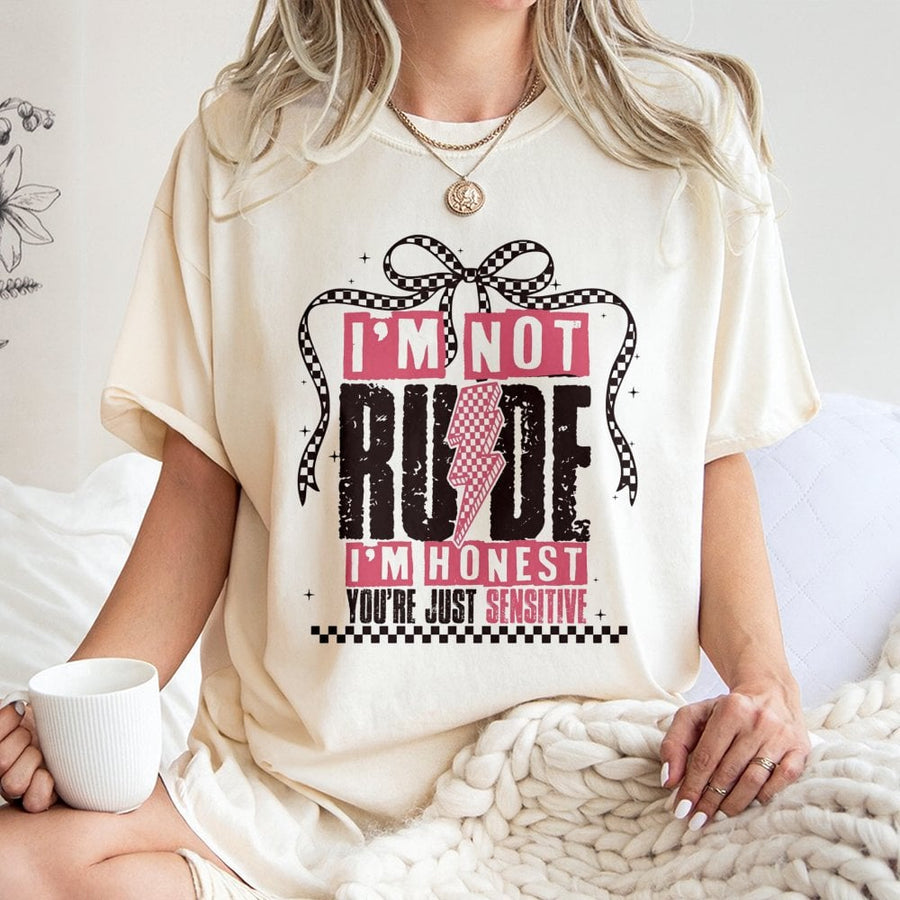 I'm Not Rude I'm Honest T-Shirt | Retro Checkered Lightning Bolt Design | Premium 100% Cotton | Sassy Sarcastic Gift for Her