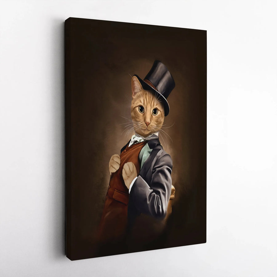 Gentleman Cat Portrait Canvas | Victorian Orange Tabby in Top Hat | Premium 1.25" Gallery Wrap | Whimsical Animal Wall Art Gift
