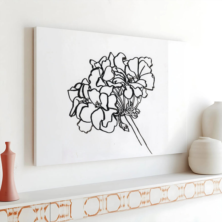 Geranium Line Art Canvas Print | Minimalist Black and White Floral Sketch | Premium Gallery Wrap Canvas | Modern Botanical Wall Decor Gift