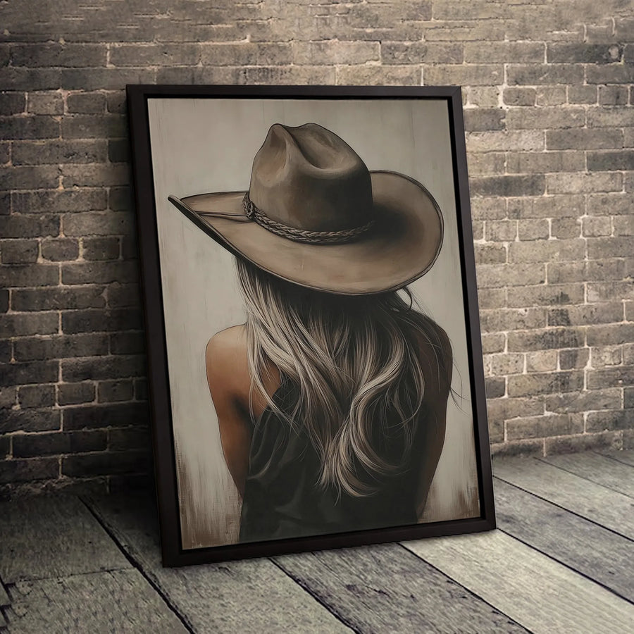 Western Woman Canvas Wall Art | Blonde Cowgirl Portrait Print | Premium Gallery Wrapped Decor | Modern Farmhouse Living Room Gift