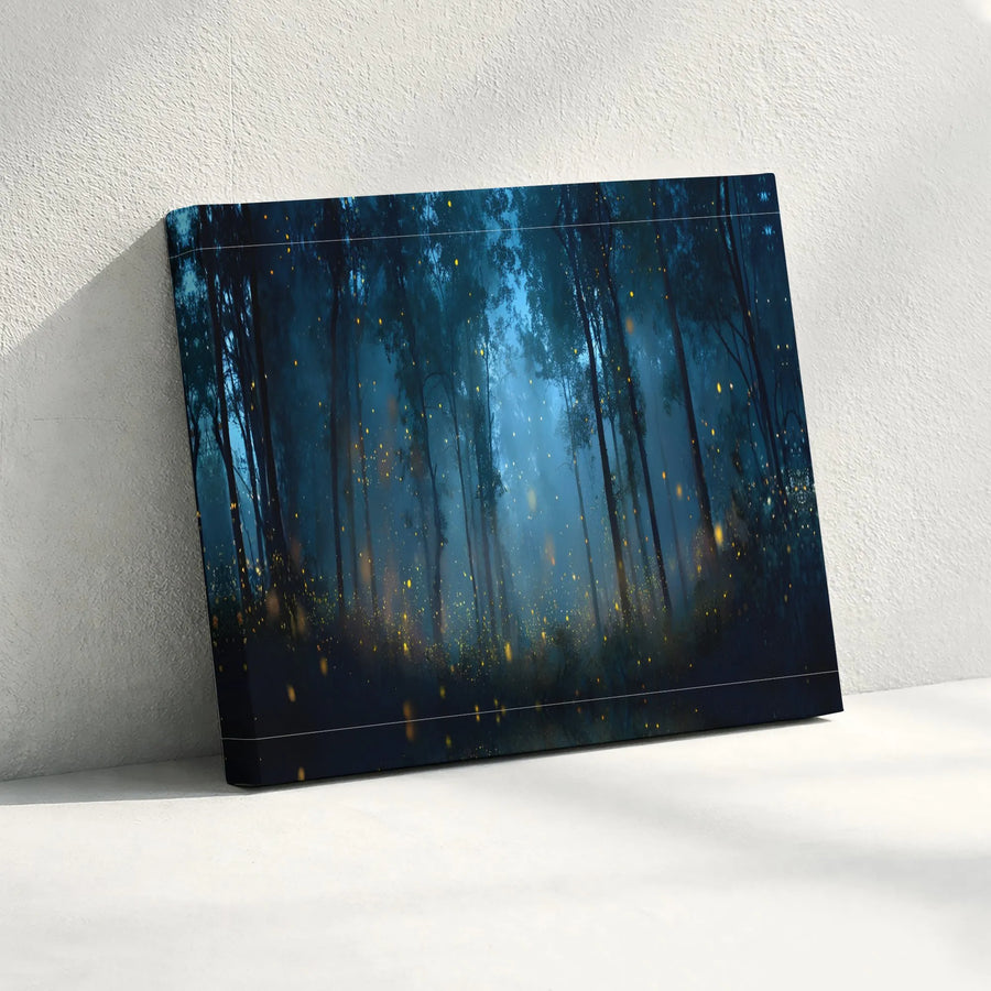Enchanted Forest Canvas Print | Glowing Firefly Night Landscape | Premium Gallery-Wrapped Wall Art | Mystical Nature Home Decor Gift
