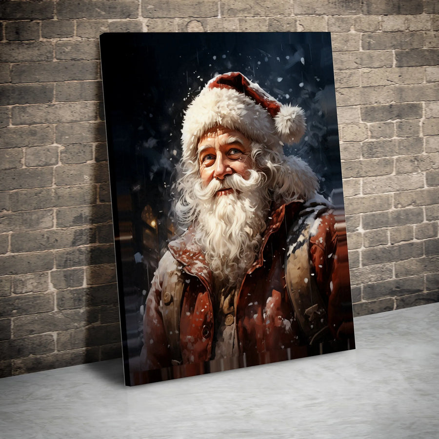 Realistic Santa Claus Canvas Print | Snowy Winter Portrait Wall Art | Premium Gallery Wrapped Decor | Festive Holiday Home Gift