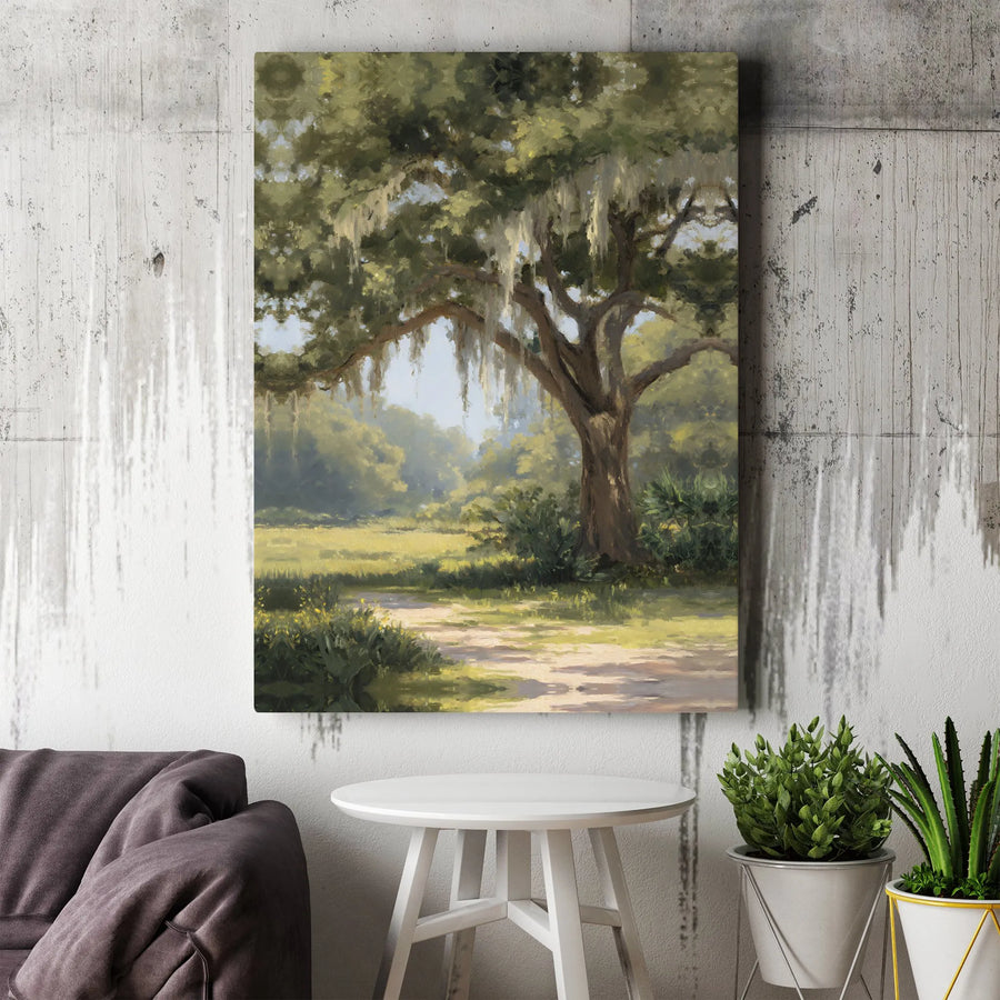 Southern Oak Tree Canvas Art | Spanish Moss Painting Print | Gallery Quality Canvas | Rustic Farmhouse Wall Decor Gift for Nature Lover