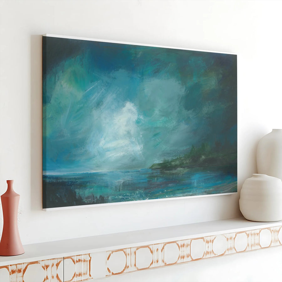 Abstract Seascape Canvas Wall Art | Moody Coastal Painting Print | Premium Gallery Wrapped Canvas | Large Wall Art for Living Room