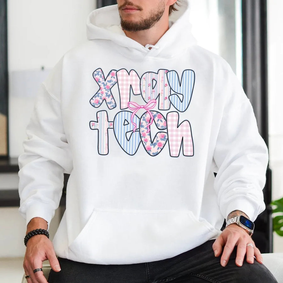 X-Ray Tech Hoodie | Floral Coquette Bow Radiology Graphic | Premium Cotton Blend | Graduation Gift for X-Ray Technologist Student or Professional