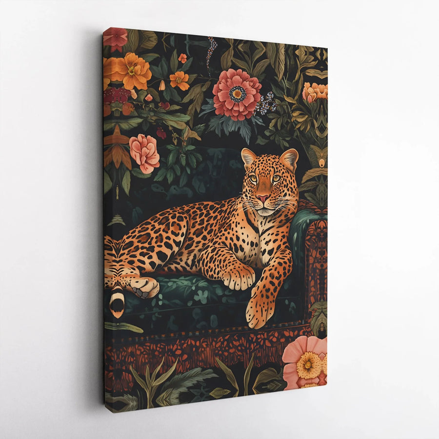 Leopard Wall Art Canvas | Maximalist Botanical Jungle Print | Premium Gallery Wrap Decor | Wildlife Gift for Home Office