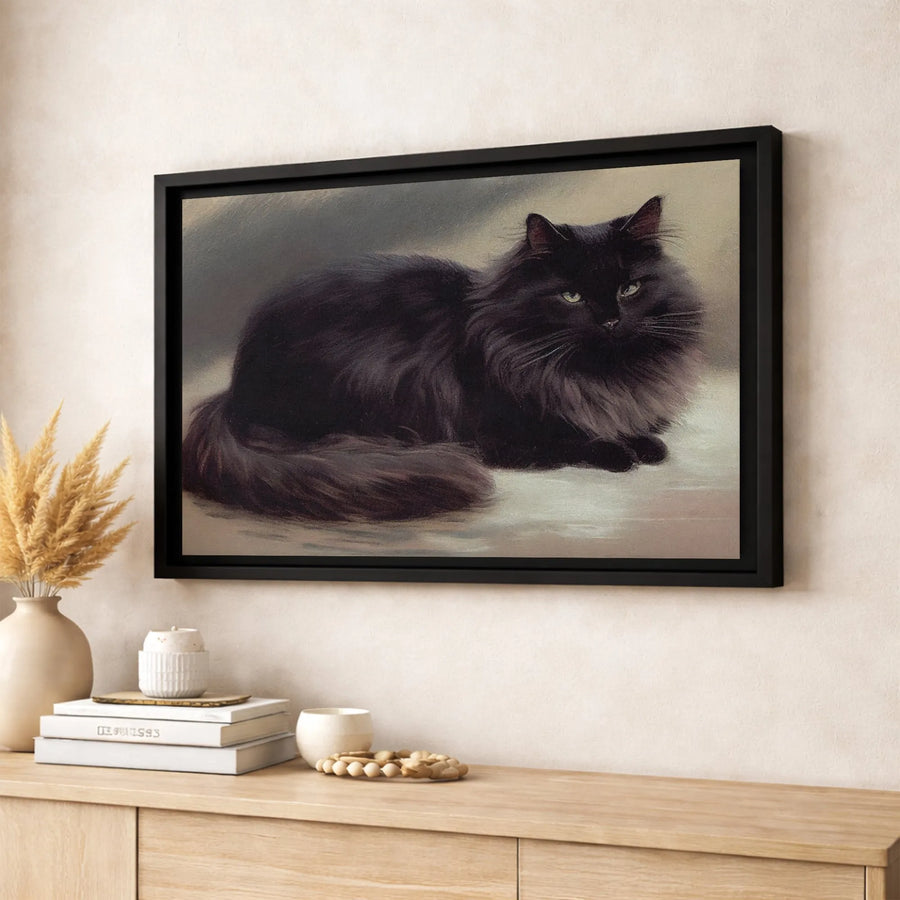 Black Cat Canvas Wall Art | Vintage Oil Painting Style Portrait | Premium 1.25-Inch Gallery Wrap | Elegant Home Decor Gift For Cat Lovers