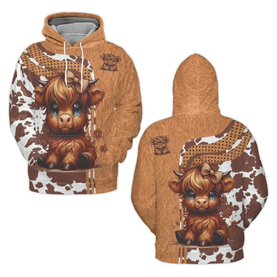 Highland Cow Hoodie | Cute Farm Animal 3D Print | Premium Soft Fleece Lining | Gift For Cow Lovers Unisex Sweatshirt
