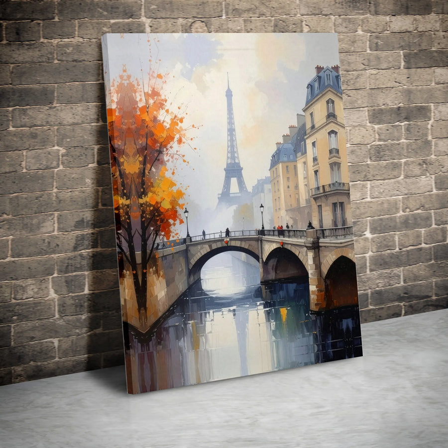 Paris Eiffel Tower Canvas | Autumn in Paris Painting Print | Premium Gallery Wrapped Art | Living Room & Office Decor Gift