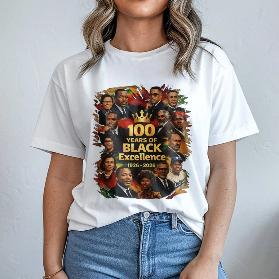 100 Years Of Black Excellence T-Shirt | Historical African American Leaders Graphic Tee | Premium Cotton Casual Wear | Black History Month Gift