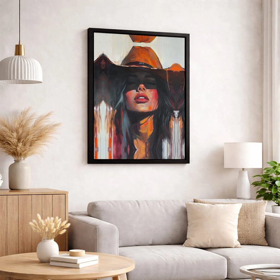 Cowgirl Portrait Canvas Wall Art | Abstract Western Woman Decor | Gallery-Wrapped Premium Print | Modern Farmhouse Living Room Gift