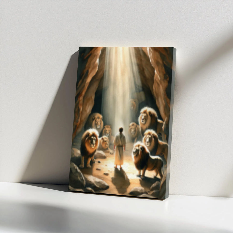 Daniel In The Lions' Den Canvas Print | Biblical Wall Art Scene | Premium Gallery Wrap Decor | Religious Gift for Faith-Inspired Home