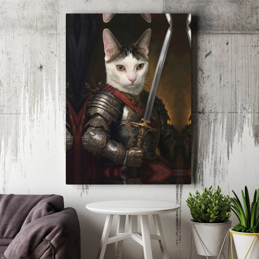 Knight Cat Canvas Wall Art | Medieval Warrior Pet Portrait | Premium Gallery Wrap Print | Whimsical Home Decor Gift for Cat Lovers