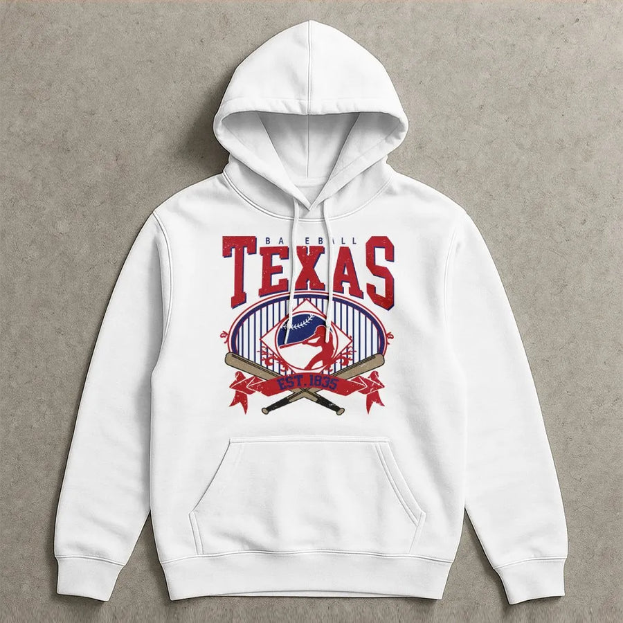 Texas Baseball Hoodie | Vintage Style EST. 1835 Logo | Premium Cotton Tee | Texas Pride Gift for Baseball Fan