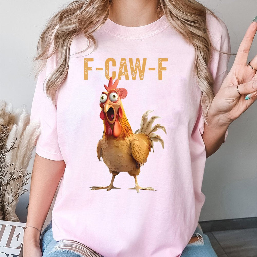 Funny Chicken T-Shirt | F-Caw-F Screaming Rooster Graphic | 100% Cotton Premium Tee | Unique Farm Animal Gift for Men and Women