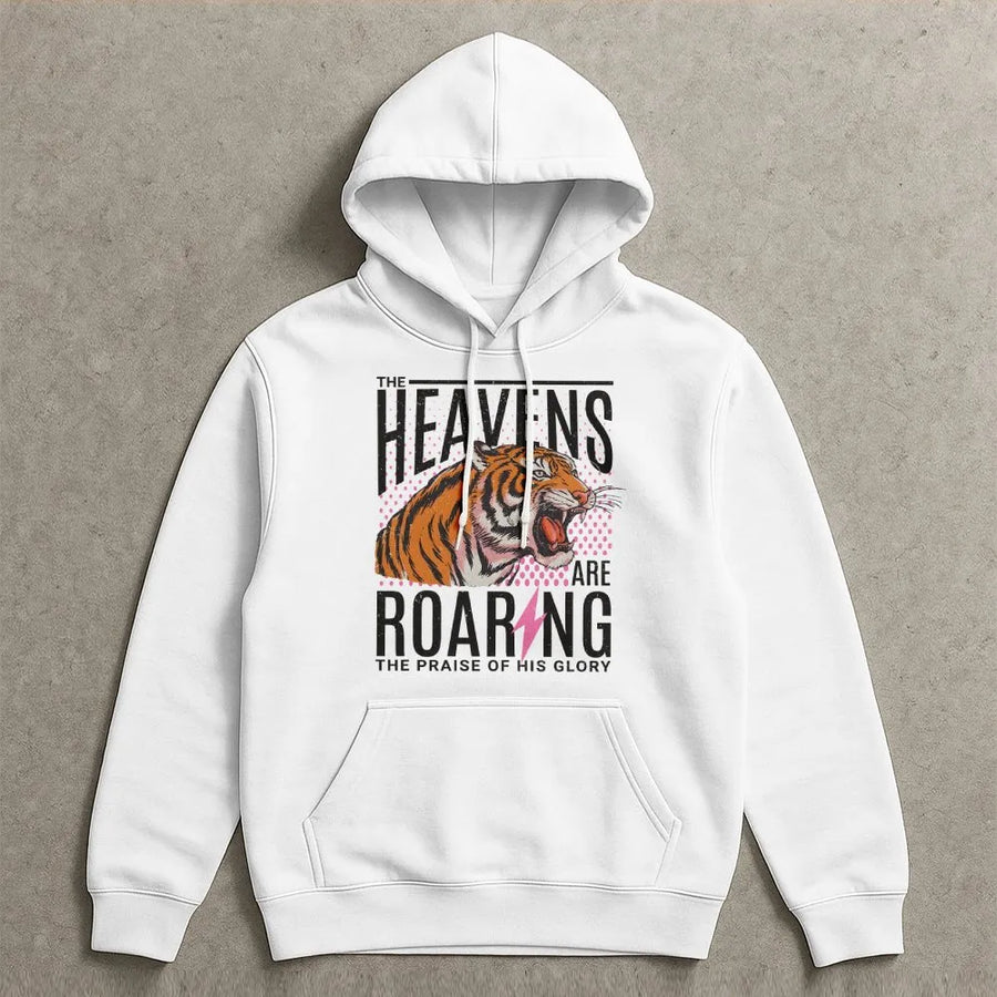 Christian Hoodie | Heavens Are Roaring Tiger Graphic | 90s Aesthetic Soft Pullover | Religious Faith Gift for Men & Women