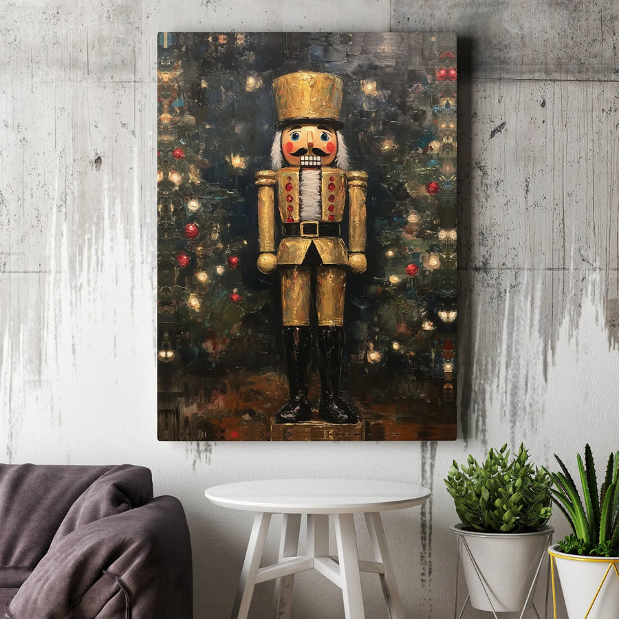 Gold Nutcracker Canvas Wall Art | Impressionist Christmas Soldier Decor | Premium Gallery-Wrapped Print | Holiday Seasonal Gift for Home