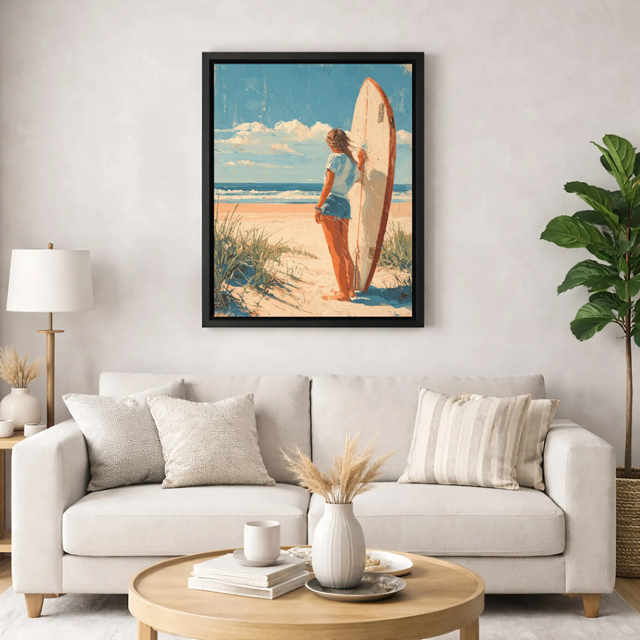 Surfer Girl Beach Canvas Art | Impressionist Coastal Ocean Decor | Premium 1.25-Inch Gallery Wrap Print | Summer Vibe Wall Decor for Home