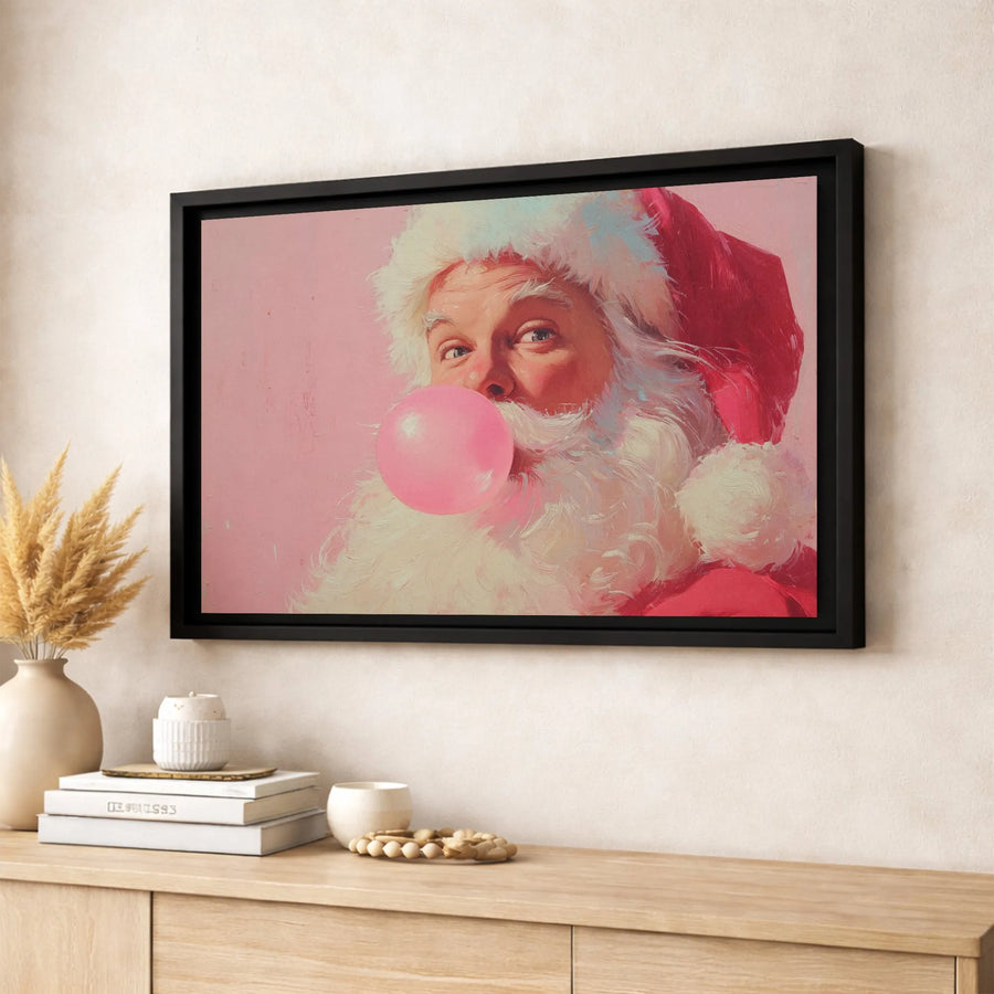 Santa Claus Blowing Bubble Gum Canvas | Funny Christmas Wall Art | Premium Fade-Resistant Print | Quirky Holiday Decor For Home