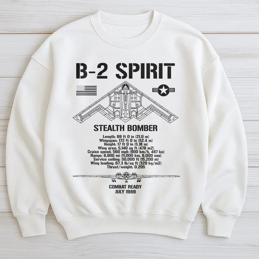 B-2 Spirit Stealth Bomber Sweatshirt | Detailed Technical Aircraft Diagram | Premium Cotton Blend | Gift for Aviation Fans and Pilot Enthusiasts