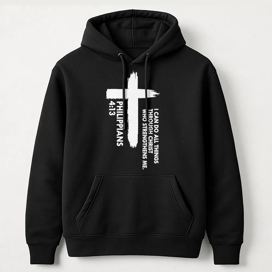 Philippians 4 13 Hoodie | I Can Do All Things Bible Verse Cross | Premium Cotton Blend | Faith Based Gift for Men and Women
