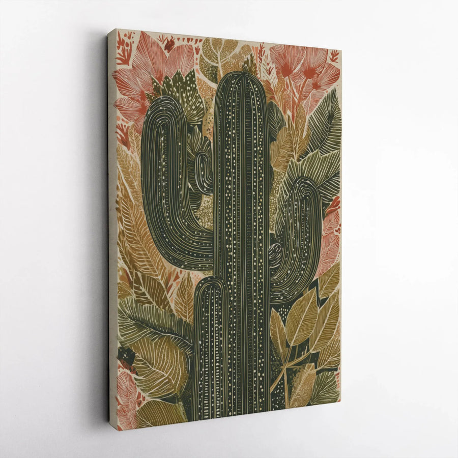 Desert Cactus Vertical Canvas | Boho Botanical Illustration | Premium Frameless Canvas | Southwestern Living Room Decor Gift