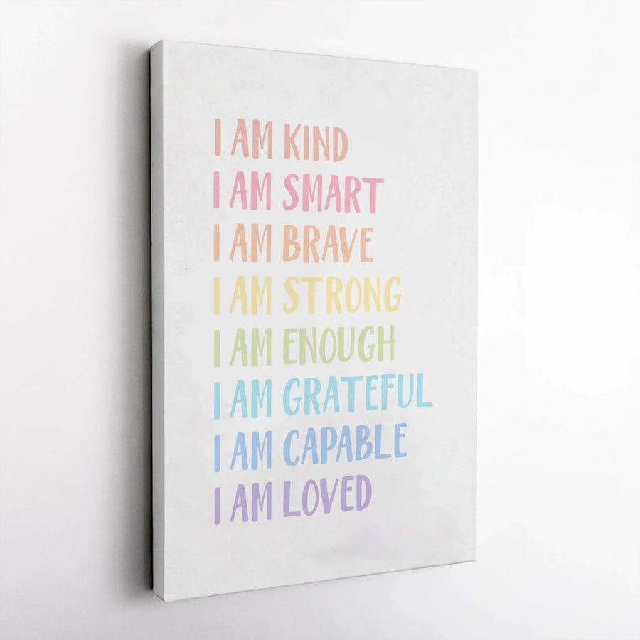 Positive Affirmations Wall Art | Colorful Rainbow Quote Canvas | Premium Gallery-Wrapped Decor | Motivational Nursery or Classroom Gift