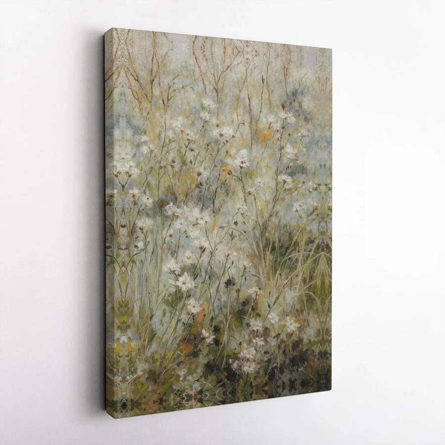 Wildflower Meadow Canvas Print | Vintage Textured Floral Painting | Premium Espresso Framed Wall Art | Rustic Farmhouse Living Room Decor Gift