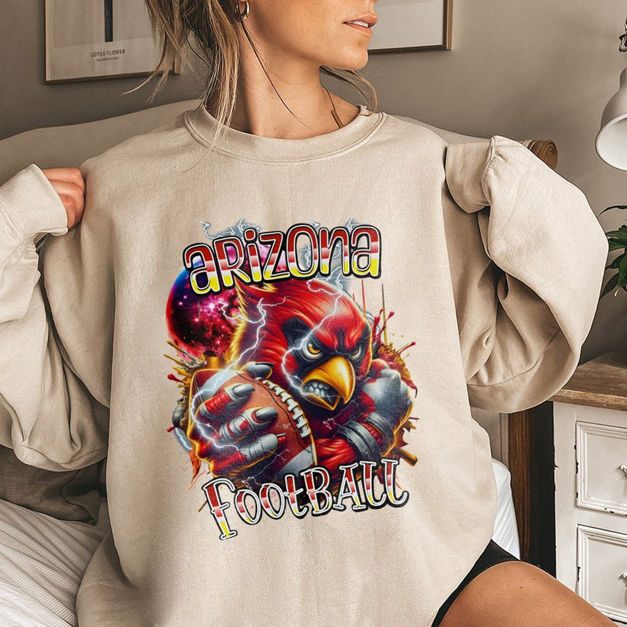 Arizona Football With Arizona Cardinals Mascot Holding A Football With Lightning Sweatshirt