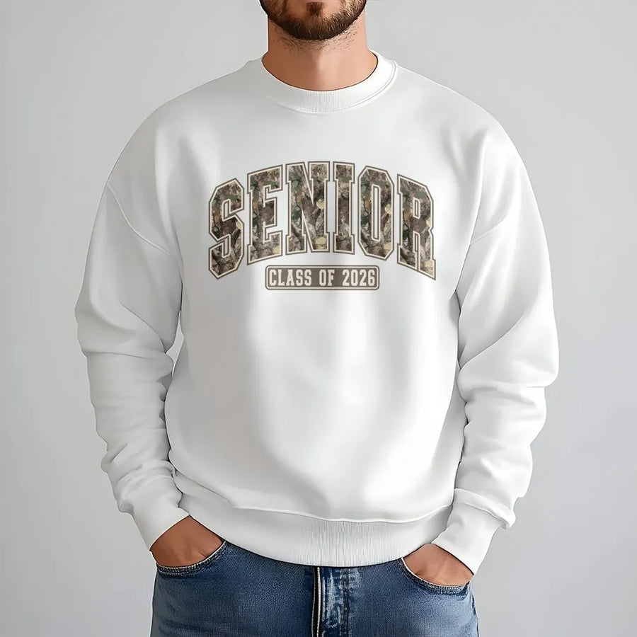 Senior 2026 Sweatshirt | Vintage Camo Lettering | Premium Cotton Blend | High School Graduation Gift for Seniors