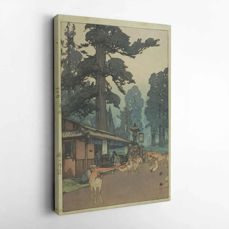 Japanese Woodblock Print Canvas | Vintage Deer at Nara Shrine Art | Premium Gallery Wrapped Wall Decor | Japanese Art Collector's Gift