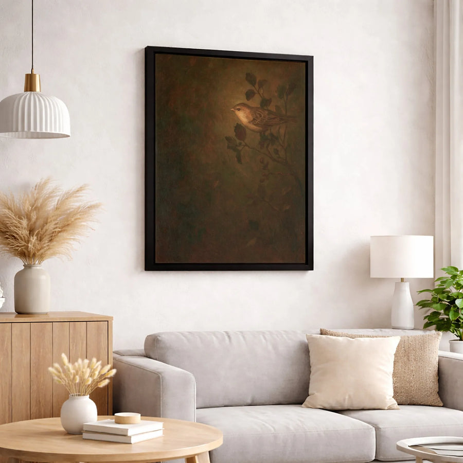 Vintage Sparrow Painting Canvas | Moody Bird Wall Art | Premium Fade-Resistant Gallery Wrap | Elegant Home & Office Decor Gift
