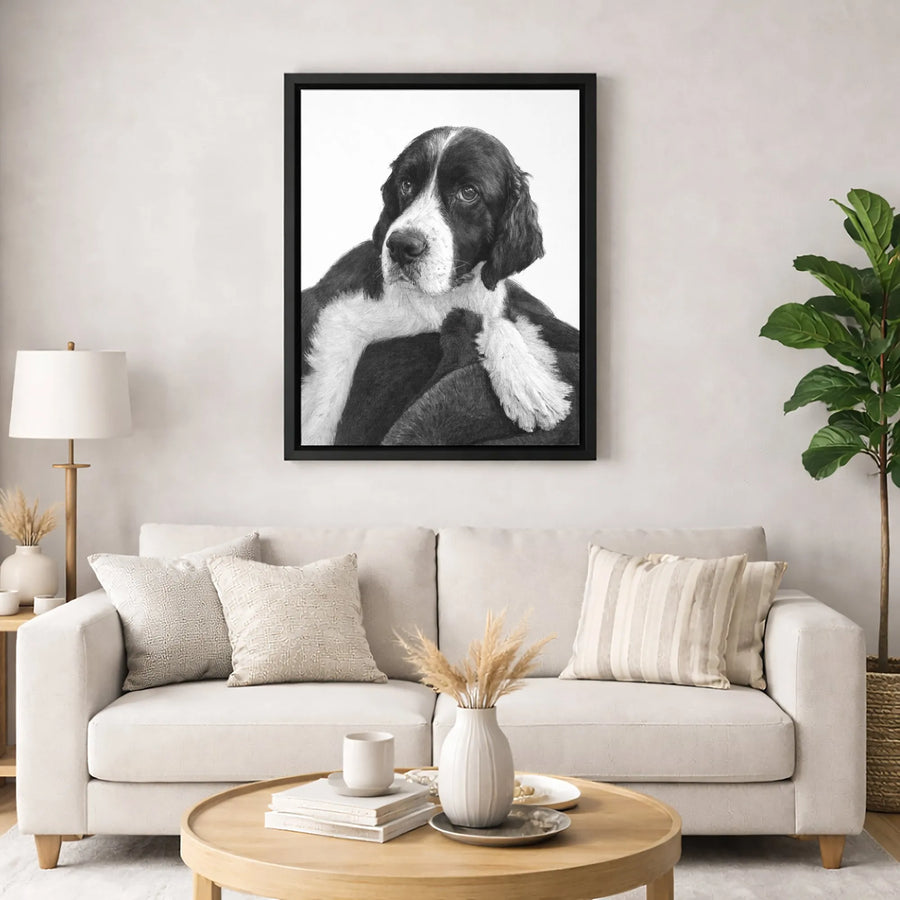 Springer Spaniel Dog Wall Art | Realistic Pencil Sketch Portrait | Premium Gallery Wrapped Canvas | Dog Lover Gift & Home Decor