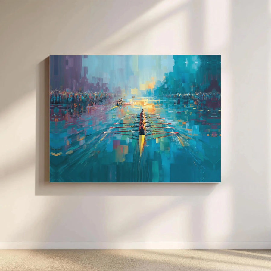 Rowing Crew Canvas Wall Art | Abstract Boat Race Painting | Premium Stretched Canvas | Inspirational Gift for Rower & Coach