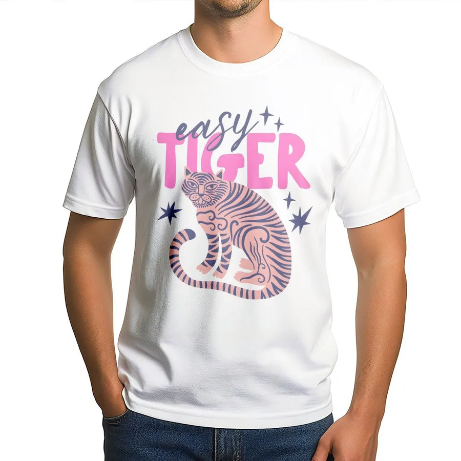 Easy Tiger T-Shirt | Retro Tiger Graphic | Premium Soft Cotton Blend | Trendy Boho Pullover Gift for Her