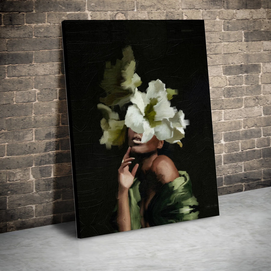 Black Woman Floral Canvas Art | Abstract Oil Painting Style | 1.25 Inch Gallery Wrap Premium Canvas | Modern Home Decor Gift