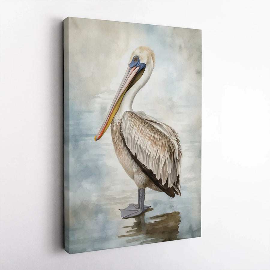Brown Pelican Wall Art | Watercolor Coastal Bird Painting | Premium Gallery Wrap Canvas | Nautical Home Decor Gift for Beach House