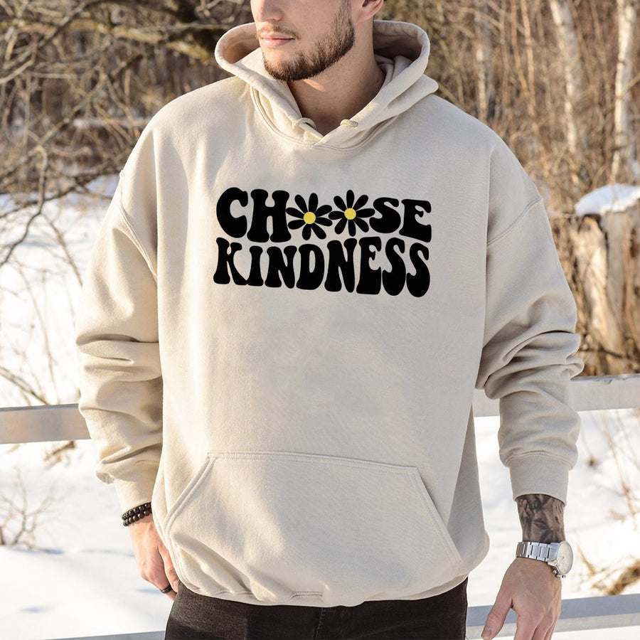 Choose Kindness Hoodie | Retro Daisy Floral Graphic Sweatshirt | Premium Cotton-Blend Pullover | Inspirational Teacher Gift For Women & Teens
