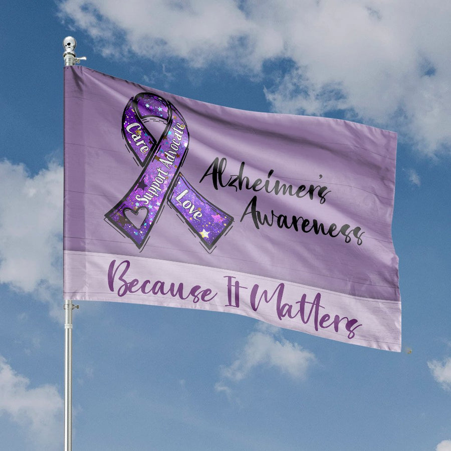 Alzheimer's Awareness House Flag | Purple Ribbon Support Banner | Weather-Resistant Polyester | Gift for Caregiver and Family Support