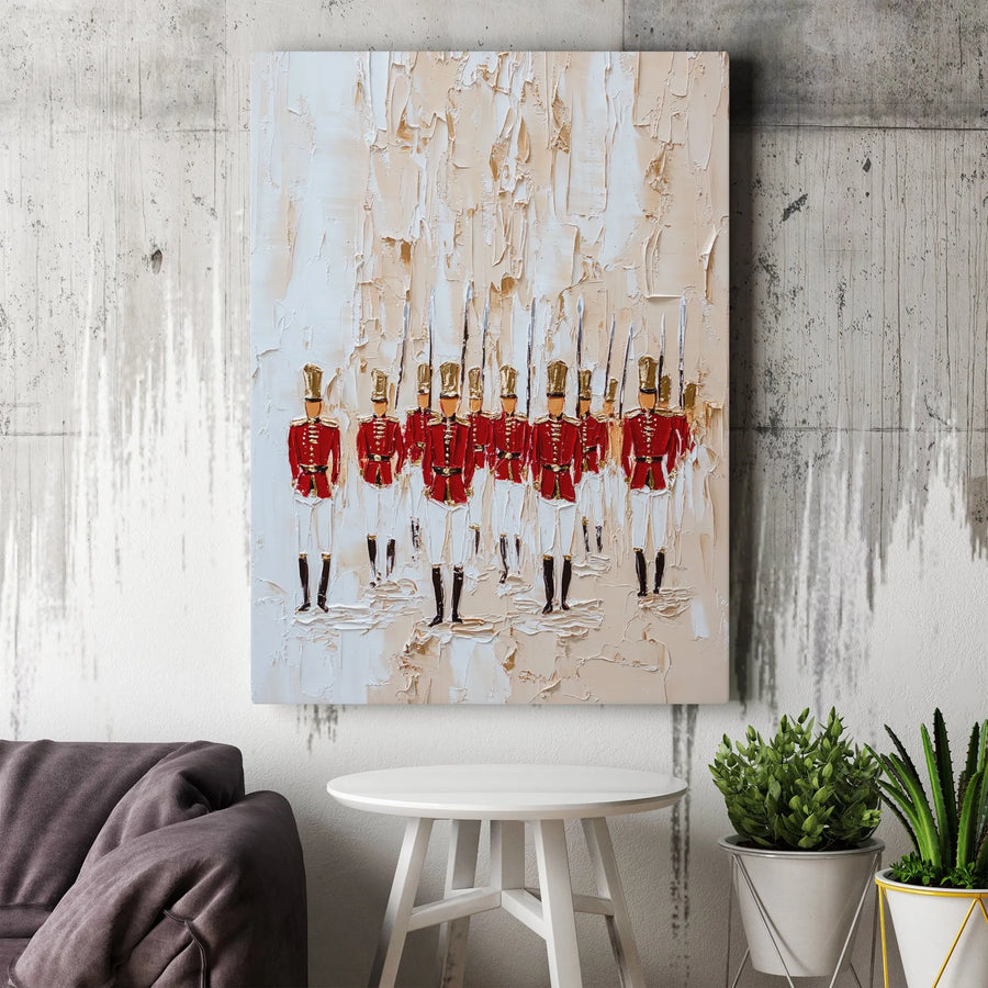 British Royal Guard Canvas Art | Textured Impasto London Soldier Painting | Premium Gallery-Wrapped Print | Elegant Home Office Decor Gift